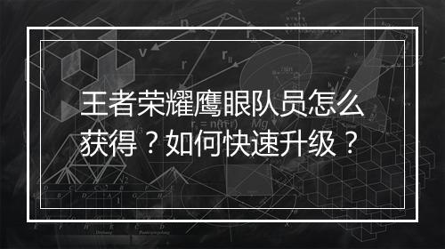 王者荣耀鹰眼队员怎么获得？如何快速升级？