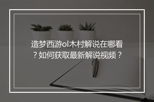 造梦西游ol木村解说在哪看？如何获取最新解说视频？