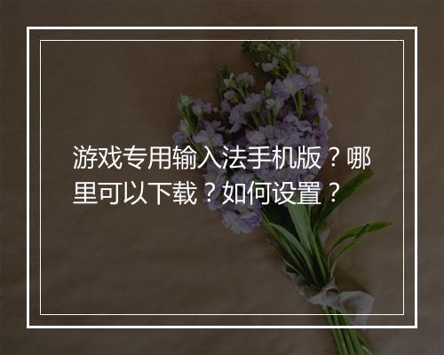 游戏专用输入法手机版？哪里可以下载？如何设置？