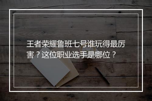 王者荣耀鲁班七号谁玩得最厉害?这位职业选手是哪位?