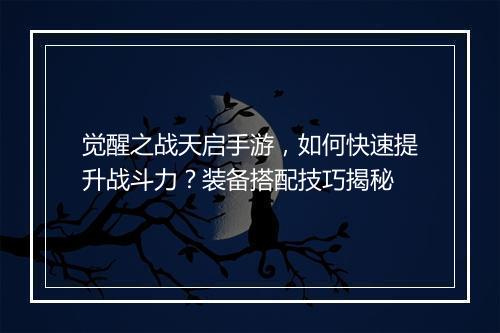 觉醒之战天启手游，如何快速提升战斗力？装备搭配技巧揭秘