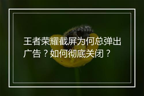 王者荣耀截屏为何总弹出广告?如何彻底关闭?