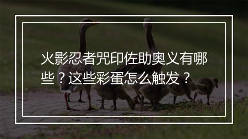 火影忍者咒印佐助奥义有哪些?这些彩蛋怎么触发?