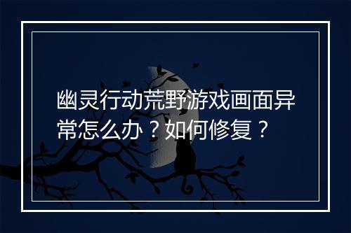 幽灵行动荒野游戏画面异常怎么办？如何修复？