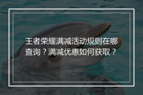 王者荣耀满减活动规则在哪查询?满减优惠如何获取?