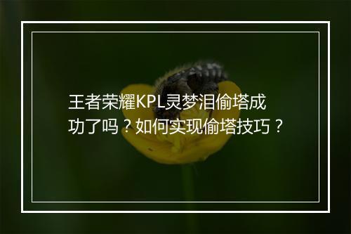 王者荣耀KPL灵梦泪偷塔成功了吗?如何实现偷塔技巧?