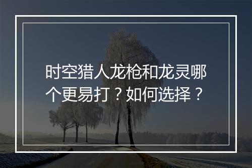 时空猎人龙枪和龙灵哪个更易打？如何选择？