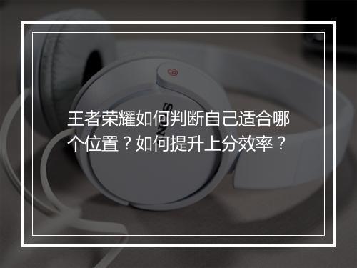 王者荣耀如何判断自己适合哪个位置？如何提升上分效率？