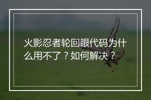 火影忍者轮回眼代码为什么用不了?如何解决?