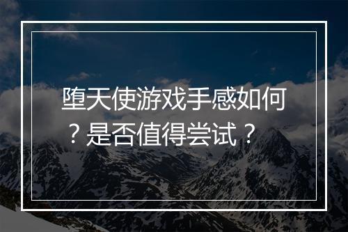 堕天使游戏手感如何?是否值得尝试?