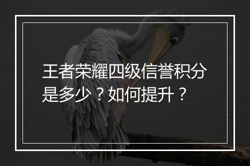 王者荣耀四级信誉积分是多少？如何提升？