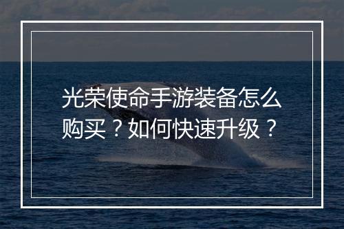 光荣使命手游装备怎么购买?如何快速升级?