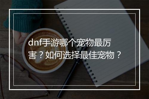 dnf手游哪个宠物最厉害?如何选择最佳宠物?