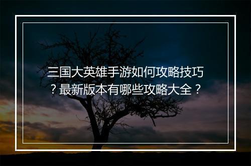 三国大英雄手游如何攻略技巧？最新版本有哪些攻略大全？