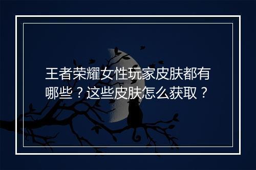 王者荣耀女性玩家皮肤都有哪些？这些皮肤怎么获取？