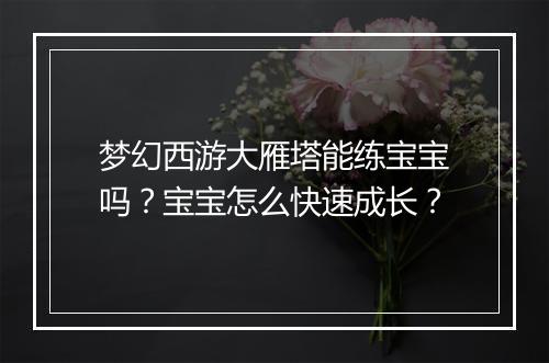 梦幻西游大雁塔能练宝宝吗?宝宝怎么快速成长?