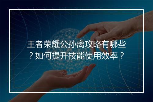 王者荣耀公孙离攻略有哪些？如何提升技能使用效率？