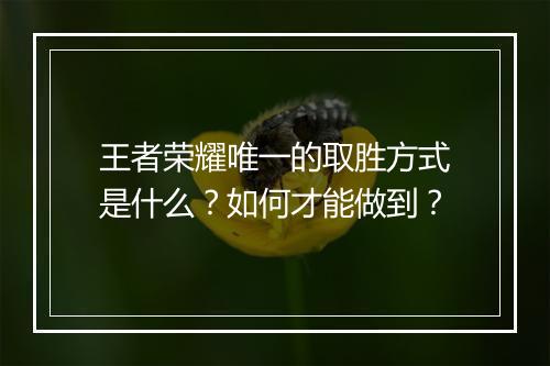 王者荣耀唯一的取胜方式是什么?如何才能做到?