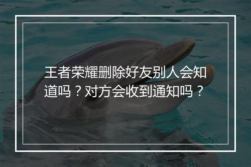 王者荣耀删除好友别人会知道吗?对方会收到通知吗?