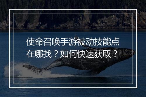 使命召唤手游被动技能点在哪找？如何快速获取？