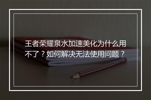 王者荣耀泉水加速美化为什么用不了？如何解决无法使用问题？