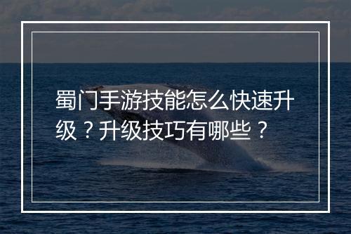 蜀门手游技能怎么快速升级？升级技巧有哪些？