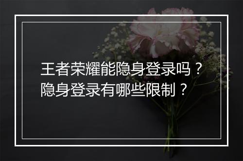 王者荣耀能隐身登录吗?隐身登录有哪些限制?