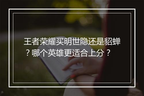 王者荣耀买明世隐还是貂蝉？哪个英雄更适合上分？