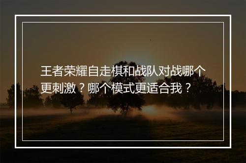王者荣耀自走棋和战队对战哪个更刺激？哪个模式更适合我？